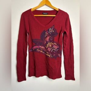 VTG Y2k Rare Lucky Brand M Waffle Blouse Red V-Neck Paisley Street Baggy Minimal